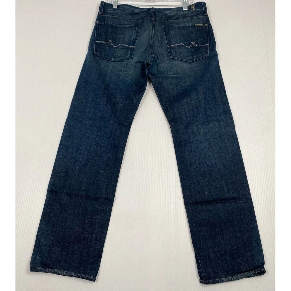 7 For All Mankind Men's Blue Skinny Jeans Size 33 Blue 100% Cotton with Pockets.